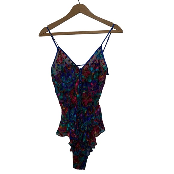 VS 90s Gold Label semisheer floral & paisley print in jewel tones teddy bodysuit - Picture 5 of 17